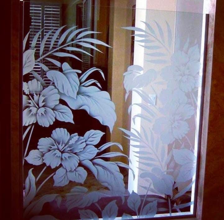 Frosted floral glass panel